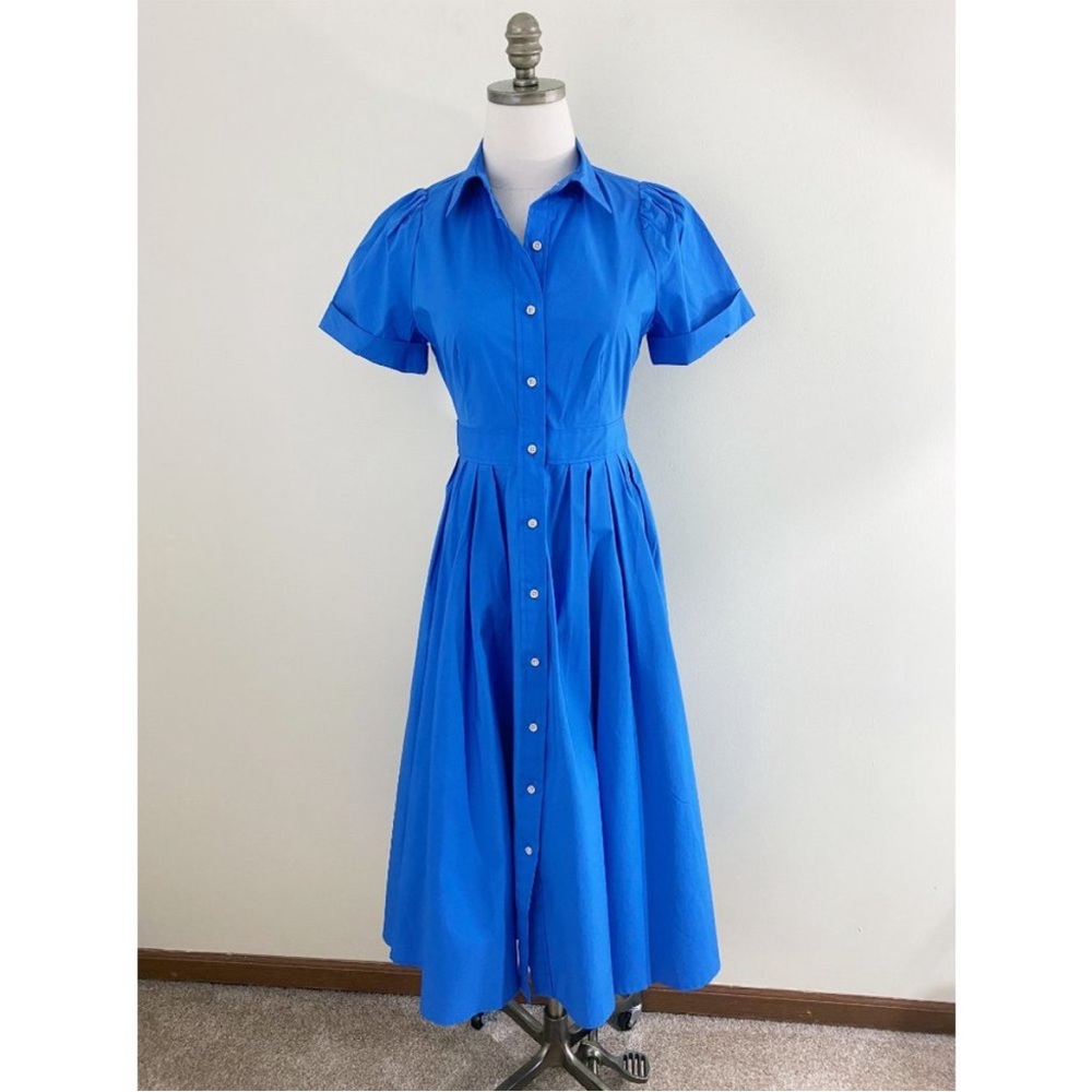 NWT Alexis for Target Blue Tea Length Poplin Shirt Dress Size XS Short Sleeve